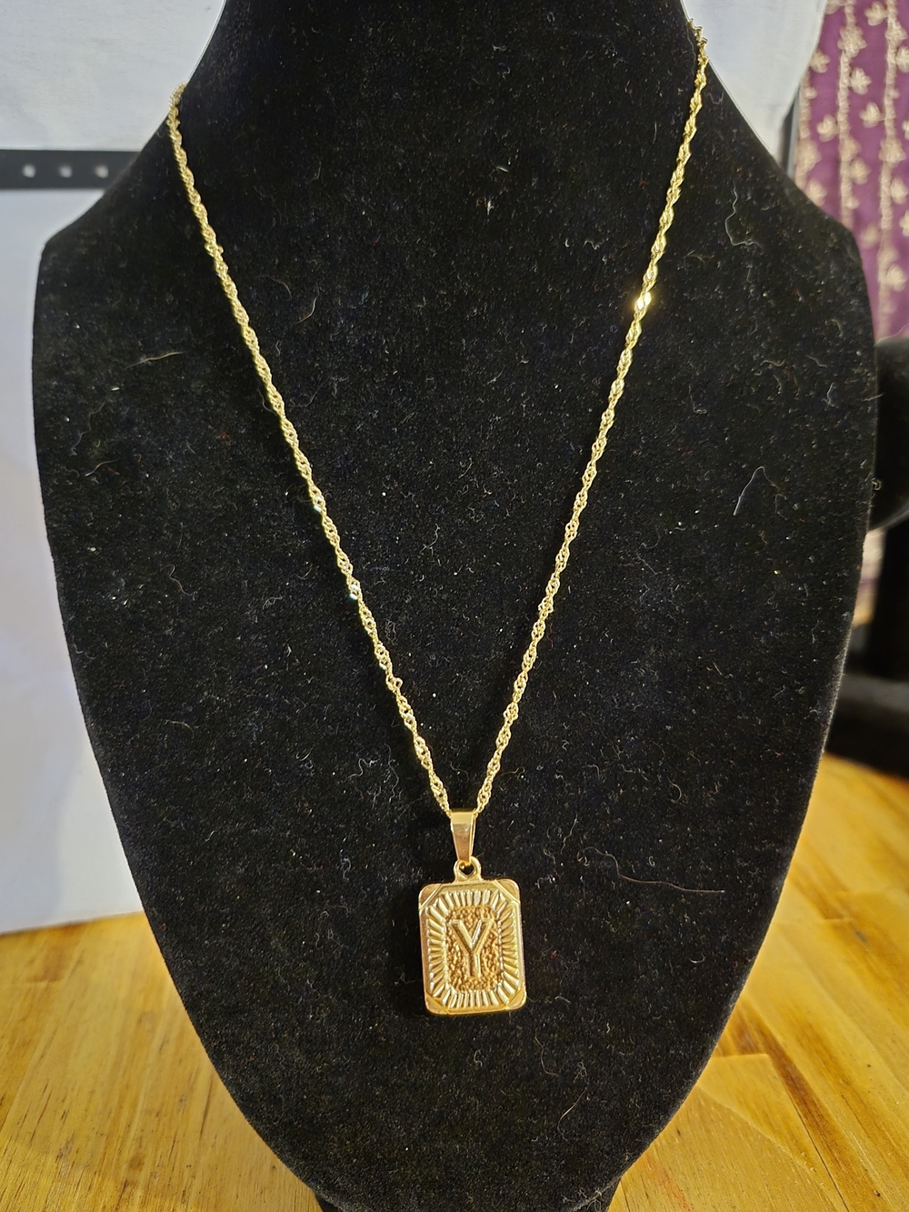 Plunder Gold Initial Y Rectangle Pendant Necklace